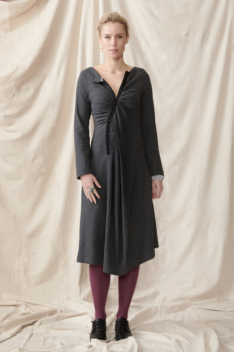 Organic cotton hemp winter stretch dress with asymmetrical hemline