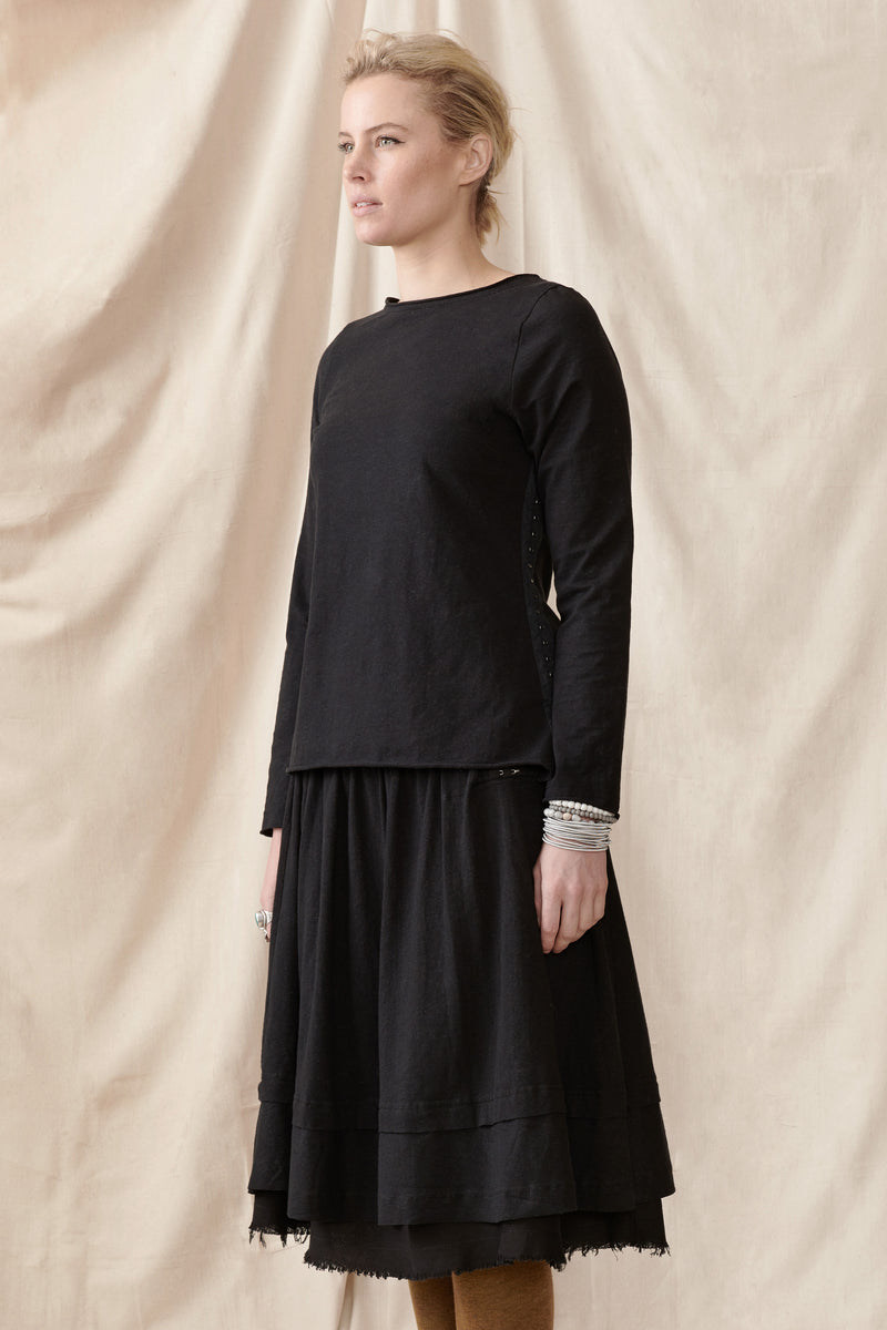 Long sleeve fitted high neck raw edge top